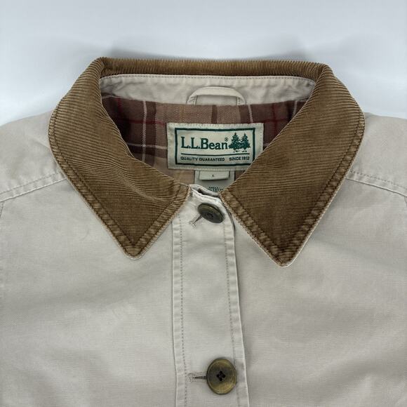 LL Bean Adirondack Barn Chore Coat Women Large Beige Flannel Lined Corduroy - Picture 2 of 14